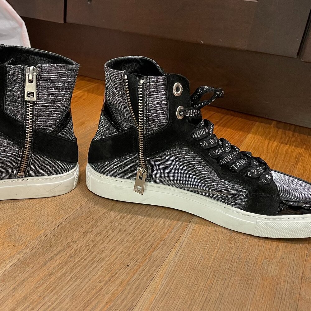 Zadig & Voltaire Women's ZV1747 High Flash Sparkle High Top Suede Sneakers - Picture 2 of 6